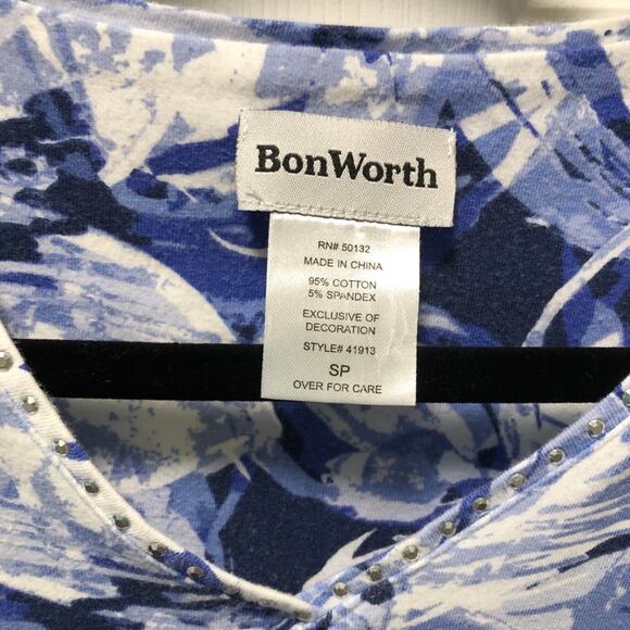 Bon Worth, Sp, Blue Floral, V-neck, Short Sleeve - Picture 3 of 6
